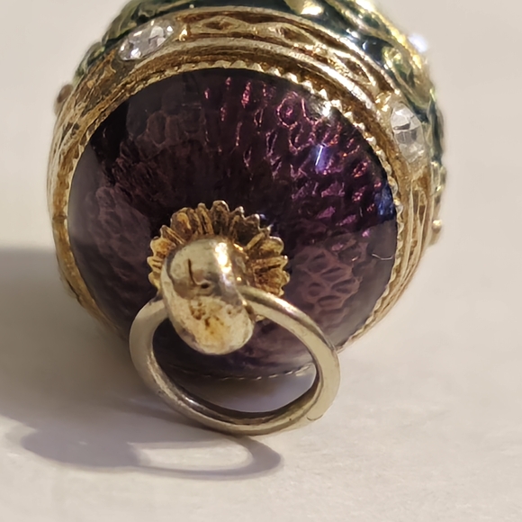 Purple and Gold Egg Pendant Charm with Intricate Detailing Signed - Picture 7 of 12